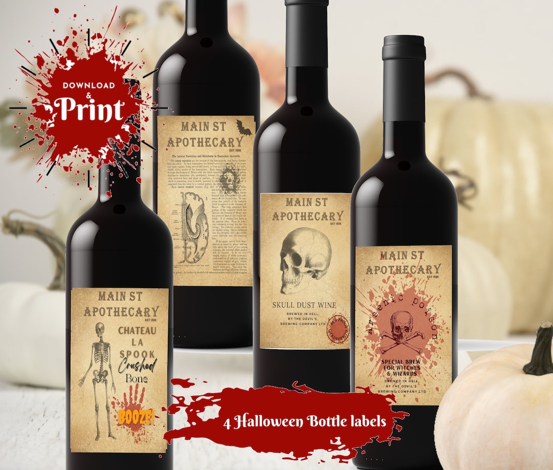 Halloween Party Labels Printables, Digital Downloads Wine Labels ...