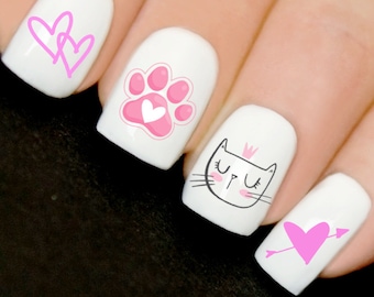 Valentine Cute Cat Paw Heart Nail Nails Art 3D Decal Wraps Stickers Decals Love Hearts Letter V29