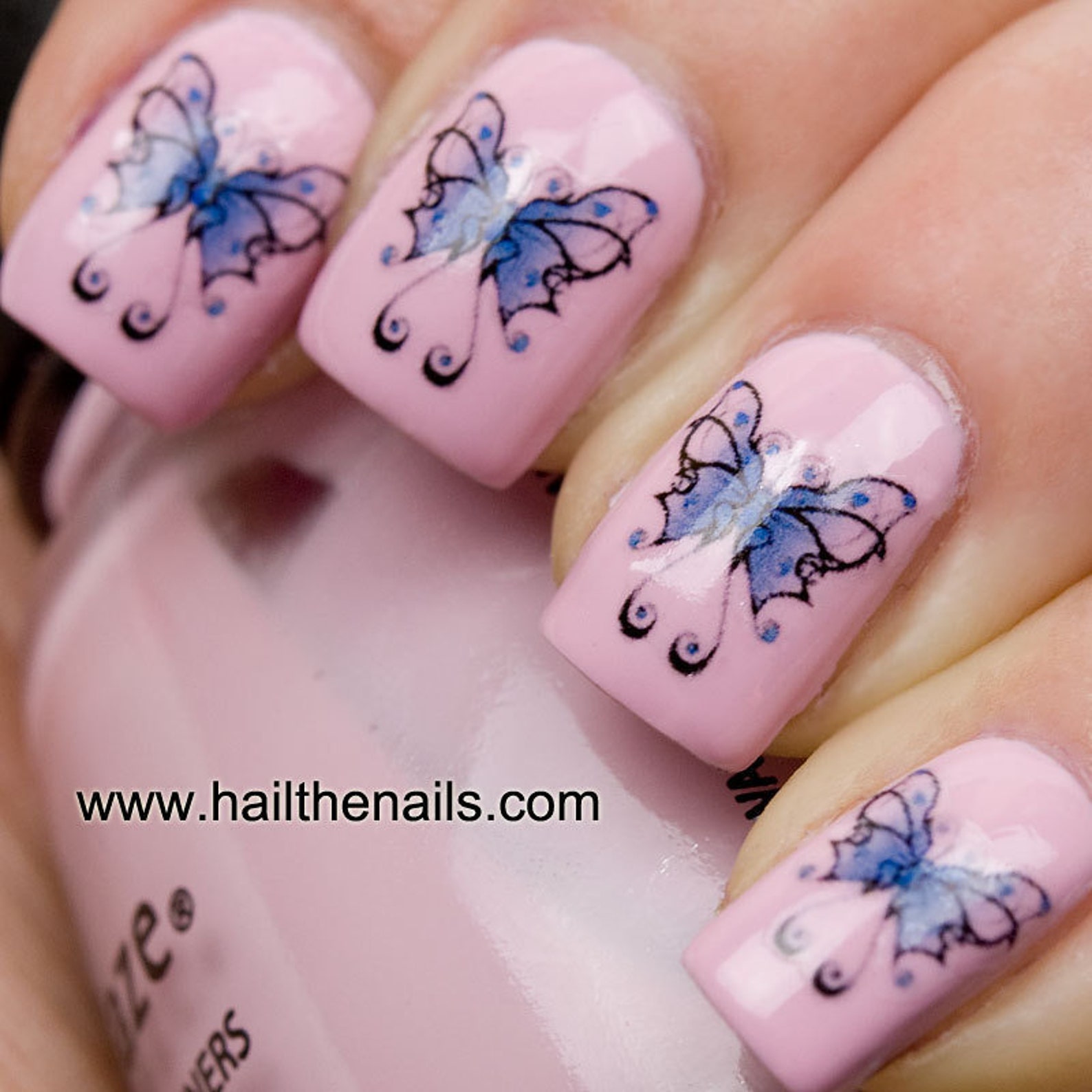 Blue Butterfly Nails Nail Art Design Water Transfers Stickers | Etsy