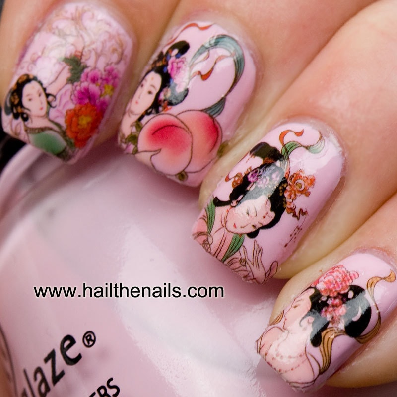 Pink White Flames Nail Art Stickers