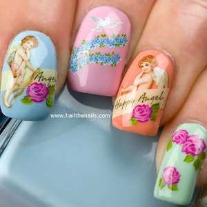 Cherub Nail Art - Angel Water Transfers - Rose Nail Decals - Cherubs & Angels Love Nails Y196