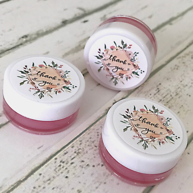 Thank you Rose Gold Frame Wreath Pink Lip Balm Gloss Wedding Favor Bachelorette Birthday Hen Party Favour