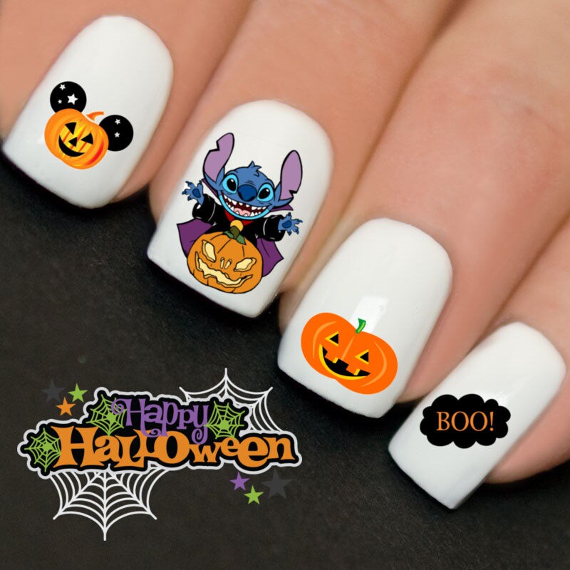 Halloween Stitch Pumpkin Nail Boo Art Water Transfer Decal Etsy