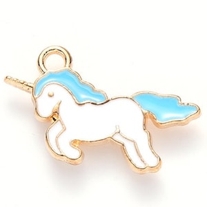 1/5/10 Unicorn Charms - 2cm 2mm hole - Turquoise White Gold & Enamel Unicorn Charms - Tibetan Charm for Jewellery Making Beads