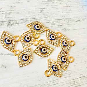 Evil Eye Gold Rhinestone Crystal Blue White Enamel Charms Charm for Jewellery Making Love Beads