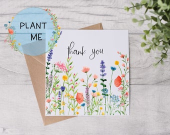 Thank You Card - Seeded Wildflower Card - Plantable Seed Card  - Birthday Greetings with Flowers - Eco Bee Friendly