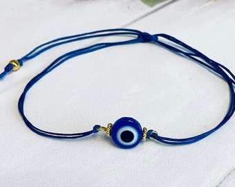Braccialetto anti-malocchio blu fatto a mano – Ciondolo di protezione regolabile e biglietto