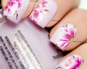 Lily Nail Decals - Rose Nail Art Wraps - Flower Water Transfers Decals -  Pink Flowers Rose Lily Salon Quality YT0712