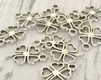 Pack Silver Four Leaf Clover Heart Charms Shiny Tibetan Charm for Jewellery Bracelet Making Beads