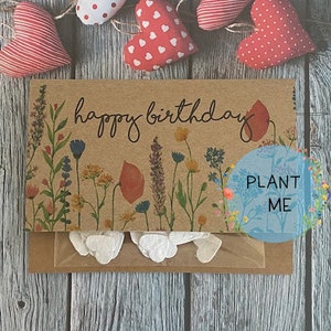 Happy Birthday Card - Seeded Wildflower Card - Plantable Seed Card  - Birthday Greetings with Flowers - Eco Bee Friendly