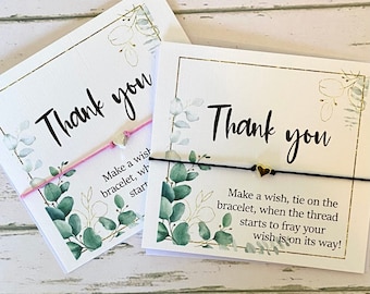 Thank You Wish Cards - Wish Bracelet -Thank You Cards -  Gifts Wedding Leaf Frame Birthday Favour Card A40WHT