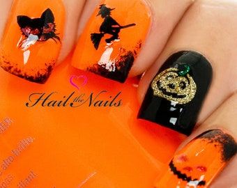 Halloween Nail Art Spiders Web - Cats - Witches - Pumpkin - Ghosts - Haunted House - Spooky Water Transfer Decal Nail Wraps