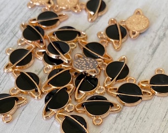 Ciondoli Pianeti Oro - Ciondoli Saturno Luna Nero Blu Crema - Ciondoli Zodiaco - Perline Pianeta - 1 cm x 1 cm