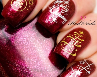 Christmas Nails Gold & Silver Nail Art Water Transfers Merry Christmas Tree Baubles YT051