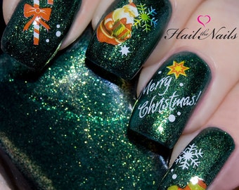 Christmas Nail Art - Santa Nail Wraps - Snow Water Transfers Decals - Santa Nail Art Y193 - Candy Canes Nails