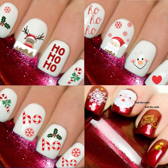 Christmas Nail Art Stickers Decals White Snowflakes Reindeer Baubles Hearts  895 | eBay