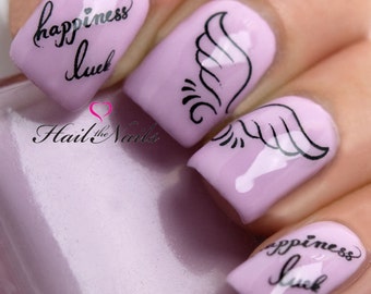 Nail Art Wraps Water Transfers Decals Luck Angel Wings Wish Salon Quality Y202a