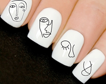 Nail Art Bohemian Modern Line Art Picasso Face Abstract nails water transfers V11