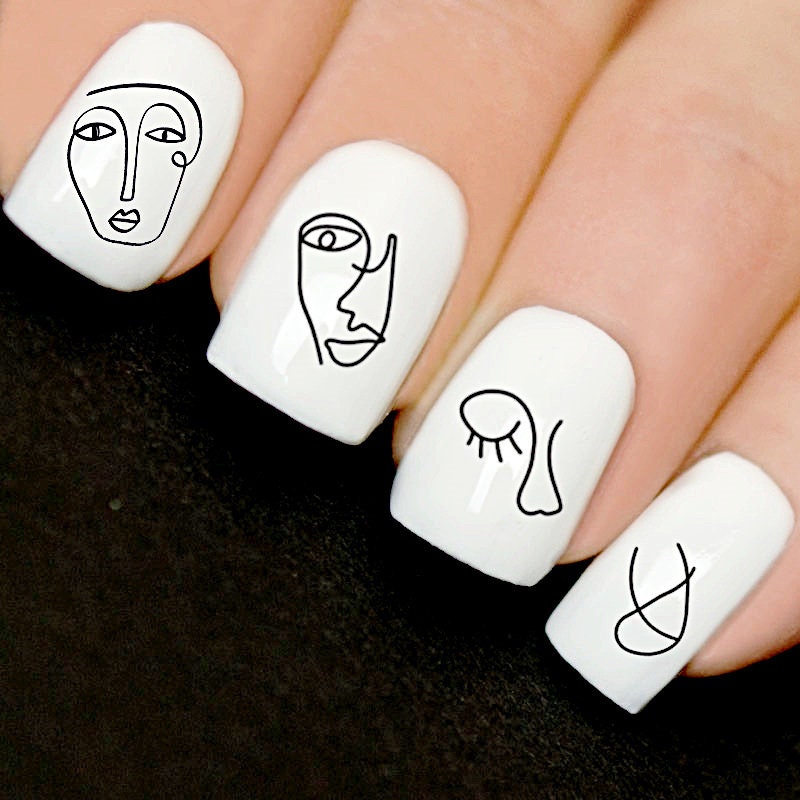 Nail Art Bohemian Modern Line Art Picasso Face Abstract Nails Etsy Denmark