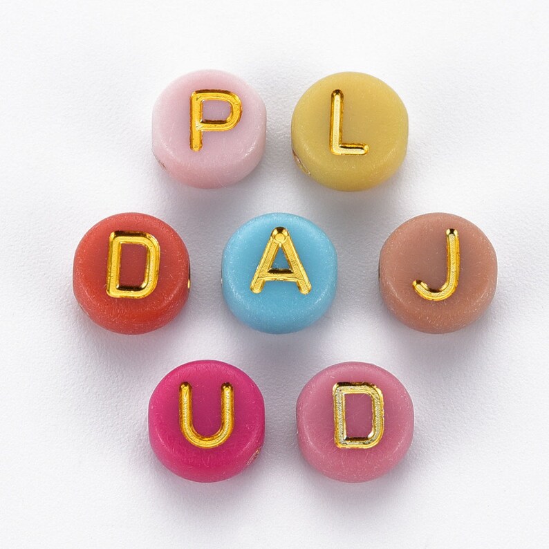 Alphabet Letter Beads, 7mm Lettering Charms A-Z Letter Beads, Pink Gold ...