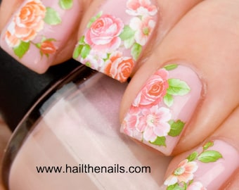 Engels Rose Nail Art Water Transfer Decal Roze & Perzik Y093