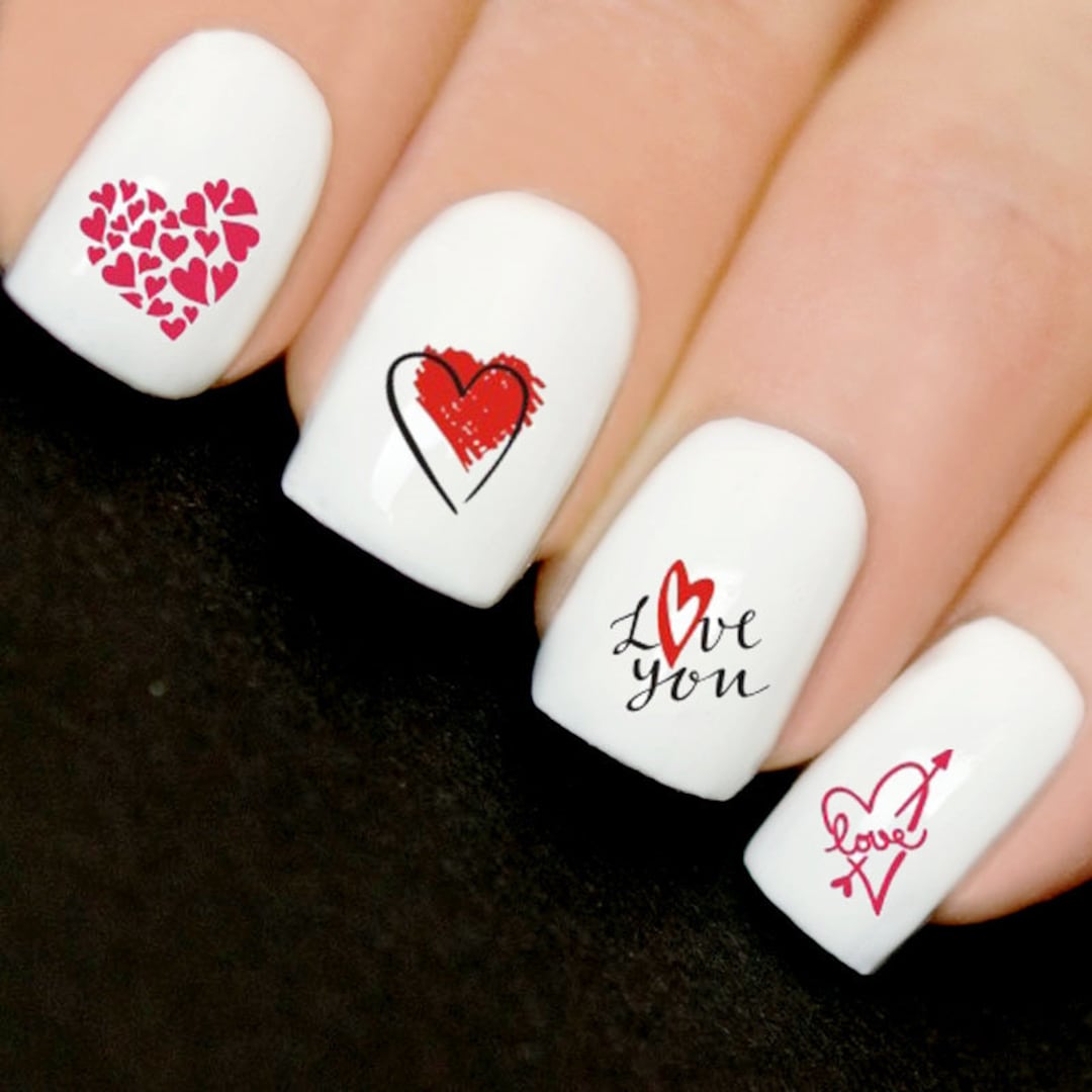 Heart Nail Art Stickers Decals Valentine Day Nail Glitter Red Flakes Charms Love  Nail Supplies Sparkle Heart Nail Decals Shiny Valentine Wedding New Year  Festival Design for Acrylic Nails Decorations : Amazon.in: