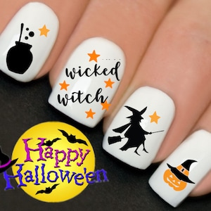 Halloween Nails Decals Wicked Witch Pumpkin Nail Art Water Transfer Decal Wraps Y918