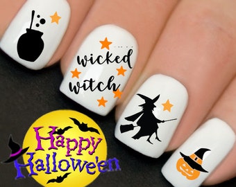 Halloween Nails Decals Wicked Witch Pumpkin Nail Art Water Transfer Decal Wraps Y918