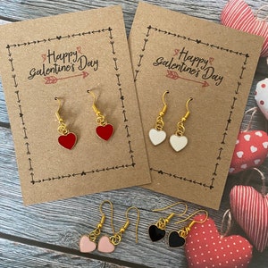 Happy Galentines Card Gold Heart Red Pink Black With Enamel Valentines Gold Heart Charms Valentines KRAFT Red Heart Earrings