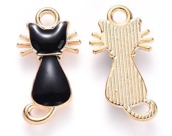 Ciondoli gatto nero - Ciondoli gatto smaltato oro 2.2 cm - Ciondoli gatto nero fortunato - Ciondoli gatto bianco - Ciondoli galleggianti