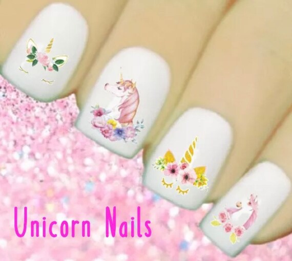 Unicorn Pink Gold Nail Art Decals Water Transfers Wraps Etsy Unicorn Pink Gold Nail Art Decals Water Transfers Wraps Etsy