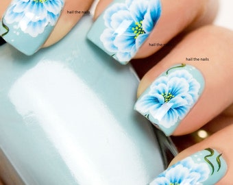 Flower nail art Blue floral Lily Rose Nail Wraps Water Transfers Decal Stickers Nail Art