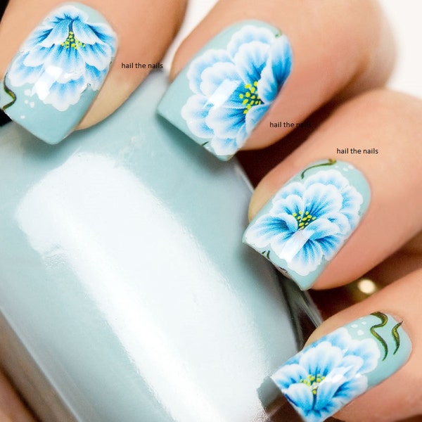 Arte de uñas de flores Azul floral Lily Rose Nail Wraps Transferencias de agua Calcomanías Pegatinas Nail Art