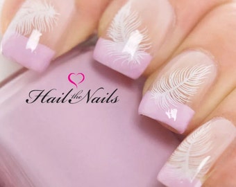 Feather Nails Feathers Nail Art Transfers Decals 3#05 white feather wraps Flowers Salon Quality