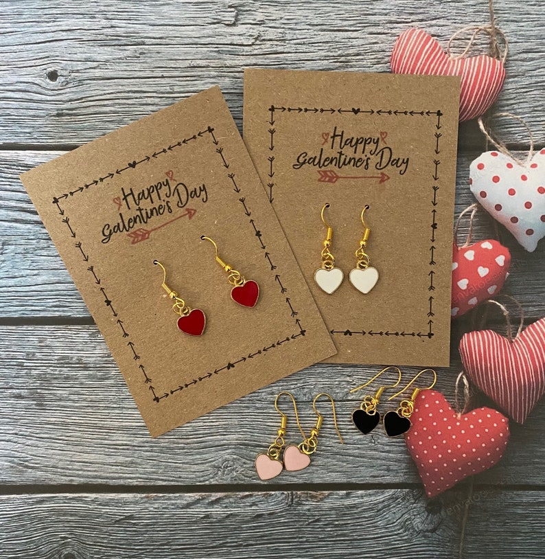 Happy Galentines Card Gold Heart Red Pink Black With Enamel Valentines Gold Heart Charms Valentines KRAFT image 6