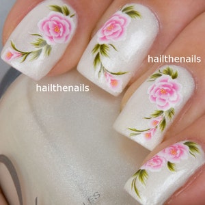 Flower Nail Art Nails WRAPS White Flower Nail Art Water Transfers Stickers Decals White Flower Lily Roses Pink Rose Y20