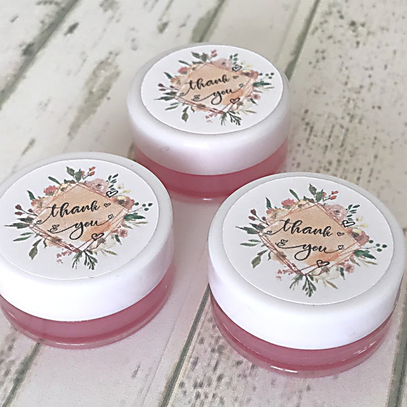 Thank you Rose Gold Frame Wreath Pink Lip Balm Gloss Wedding Favor Bachelorette Birthday Hen Party Favour