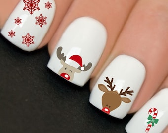 Nails WRAPS Nail Stickers Decals Christmas Candy Snow Cane Rudolf Red Nose Y153