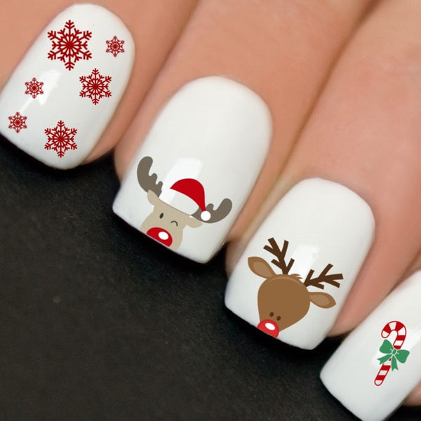 Christmas Nails Stickers - Santa Nail Stickers - Reindeer Decals - Christmas Candy Snow Cane Rudolf Red Nose Y153