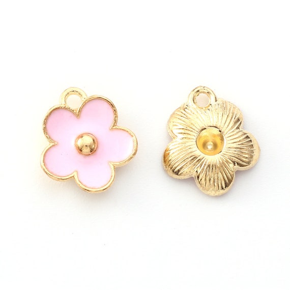 Daisy White Charms - Gold & Enamel Daisy 1.3cm - Pink White Flower Charms - Small Flower Charms - 1/5/10 Packs