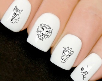 Nail Art Bohemian Modern Line Art Picasso Animals Lion Fox Abstract nails water transfers V652