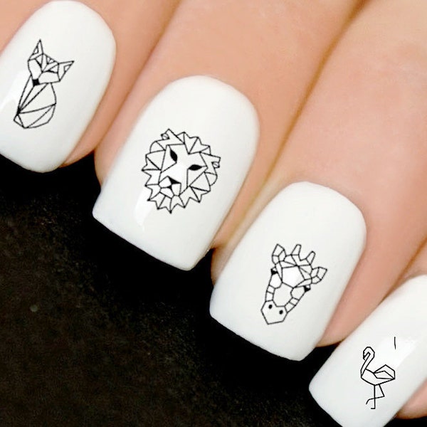 Nail Art Boho Modern Line Art Picasso Animals Lion Fox Ongles abstraits transferts d’eau V652