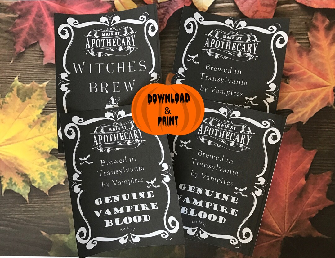 Printable Halloween Bottle Wine Witches Set of 4 Wine Labels - Etsy