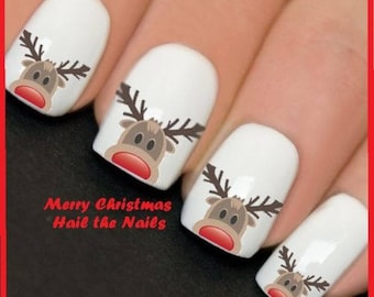 Christmas Reindeer Nail Art - Reindeer Nails - Reindeer Nail Stickers - Rudolf Nail Decals - Rudolf Nail Stickers YT2057