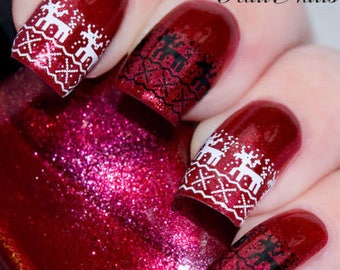 Christmas Nail Wraps Water Transfers Decal Nail Art Reindeer Sweater YT350