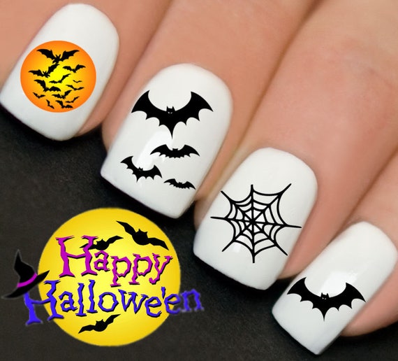 Murciélagos de Halloween Telaraña Uña Luna Arte Agua - Etsy México Murciélagos de Halloween Telaraña Uña Luna Arte Agua - Etsy México