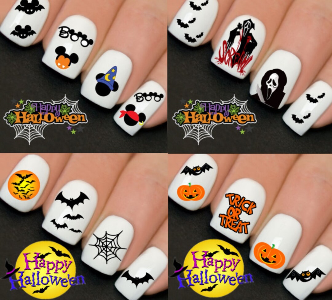 Halloween Nail Nails Art Water Transfer Decal Wraps Stickers Boo Scream ...