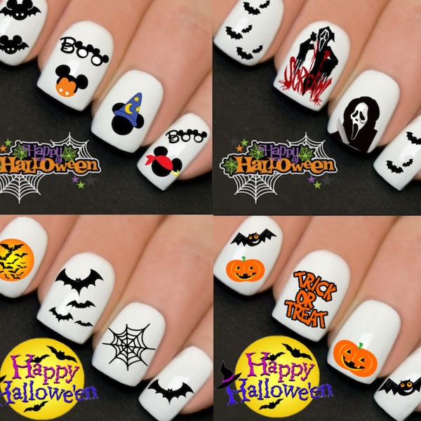 Halloween Nail Nails Art Water Transfer Decal Wraps Stickers Boo Scream Bats