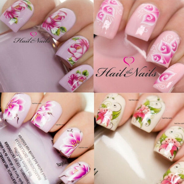 Flower nail art Blue floral Lily Rose Nail Wraps Water Transfers Lily Nail Decals Nail Art