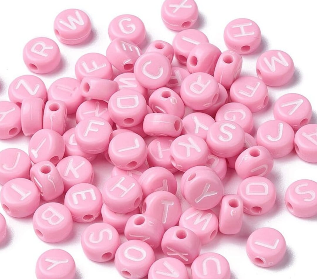 Alphabet Letter Beads - Pink Letter Beads Round - 7mm Lettering Charms ...